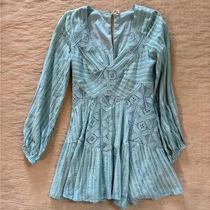 Free People light blue lace detail deep V dress size M
